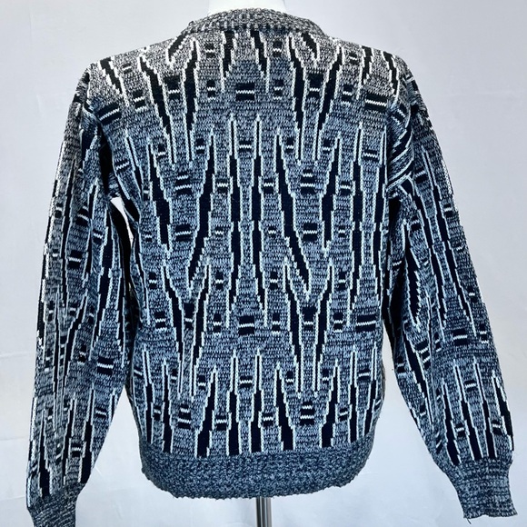 VINTAGE 80s abstract geometric art knit sweater mens crewneck funky quirky - Picture 3 of 9
